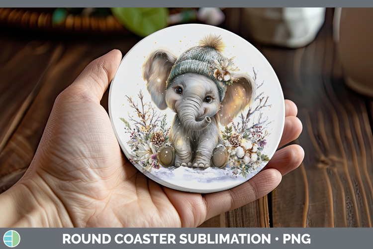 Elephant Safari Winter Knit Hat Round Coaster Sublimation De