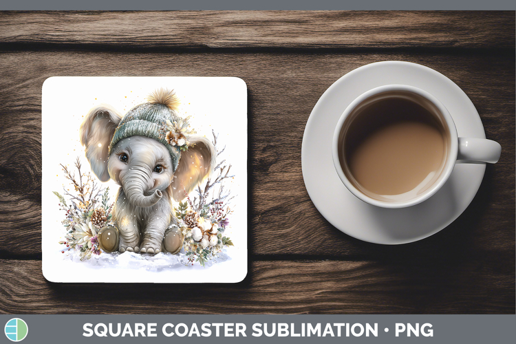 Elephant Safari Winter Knit Hat Square Coaster Sublimation D