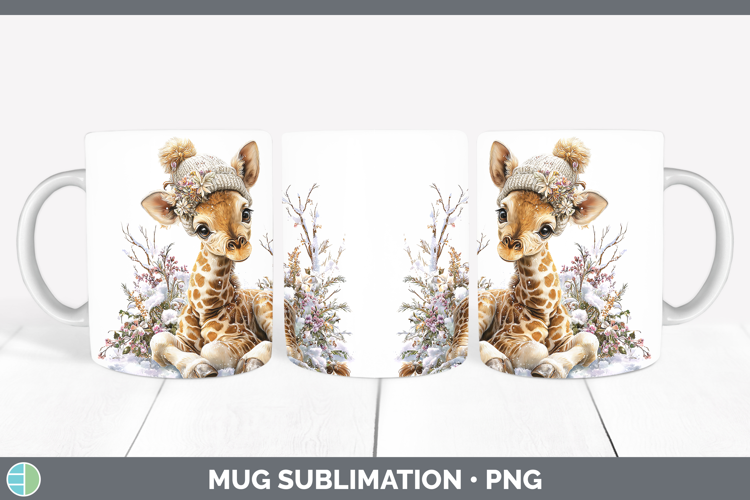 Giraffe Safari Winter Knit Hat Mug Wrap Sublimation Design