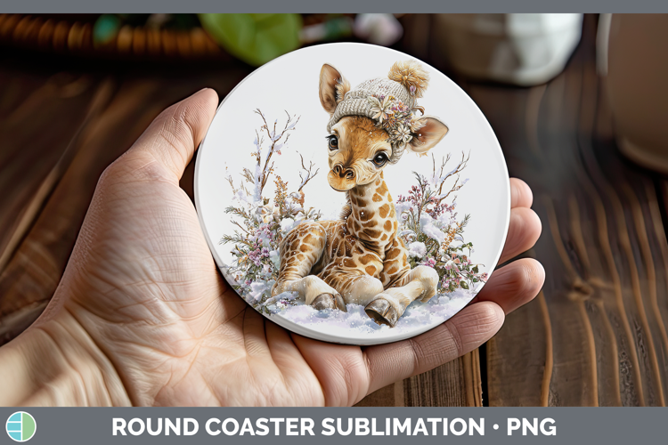 Giraffe Safari Winter Knit Hat Round Coaster Sublimation Des