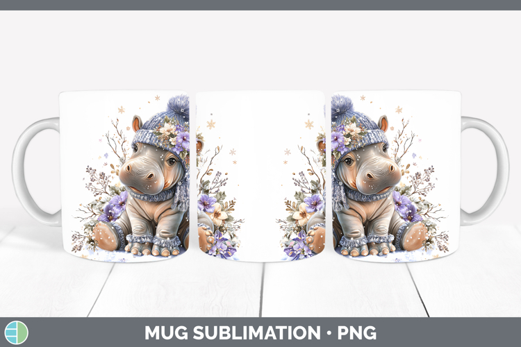 Hippo Safari Winter Knit Hat Mug Wrap Sublimation Design