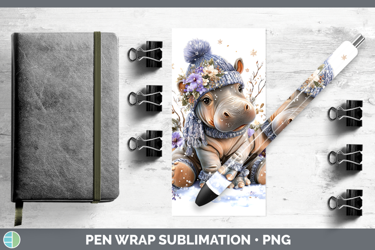Hippo Safari Winter Knit Hat Pen Wrap Sublimation Design