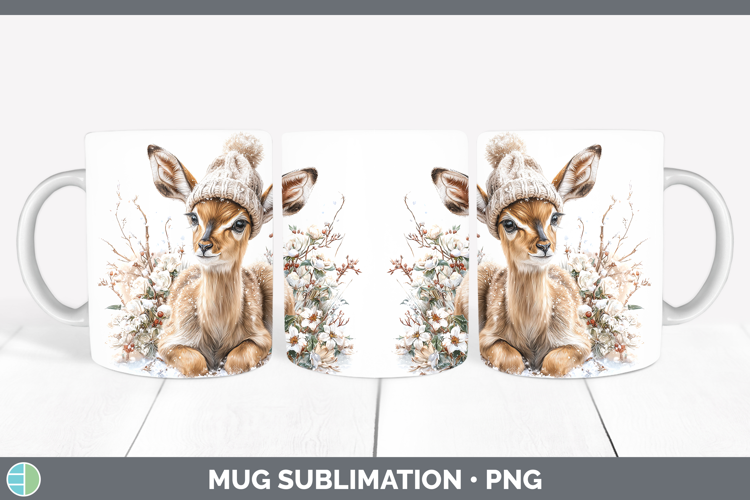 Impala Safari Winter Knit Hat Mug Wrap Sublimation Design
