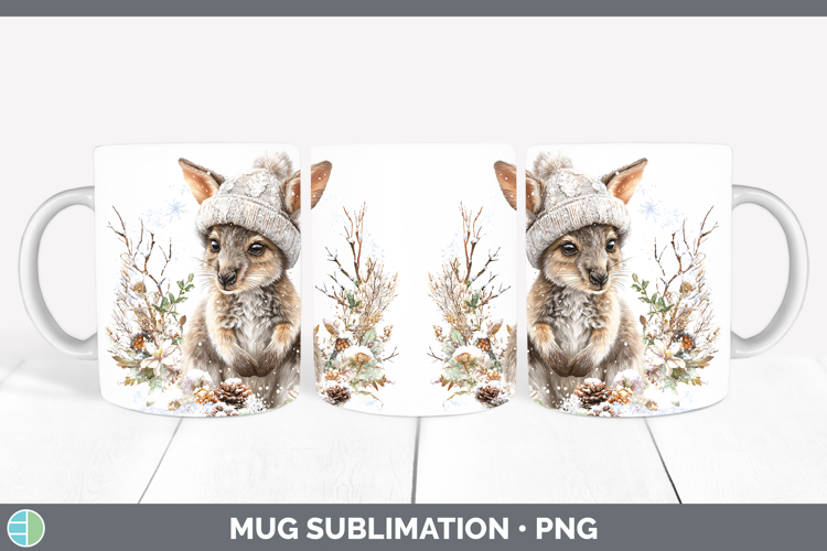 Kangaroo Safari Winter Knit Hat Mug Wrap Sublimation Design