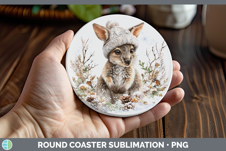 Kangaroo Safari Winter Knit Hat Round Coaster Sublimation De