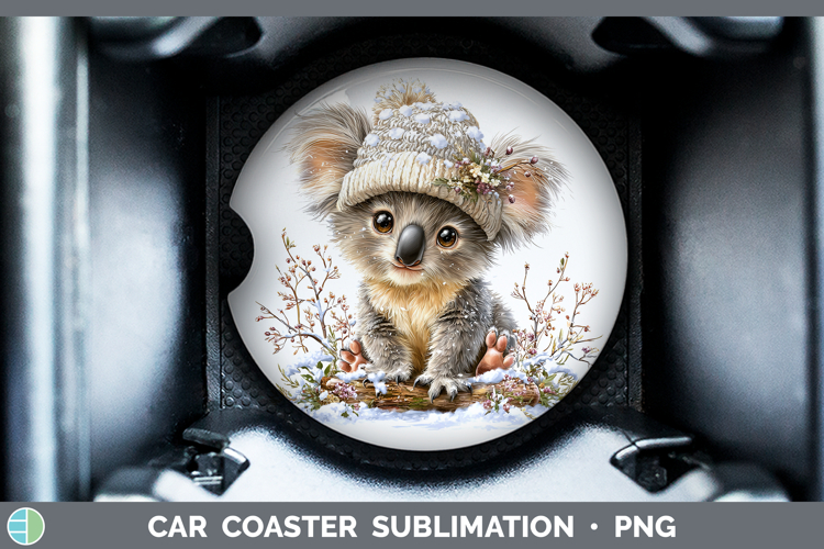 Koala Safari Winter Knit Hat Car Coaster Sublimation Design