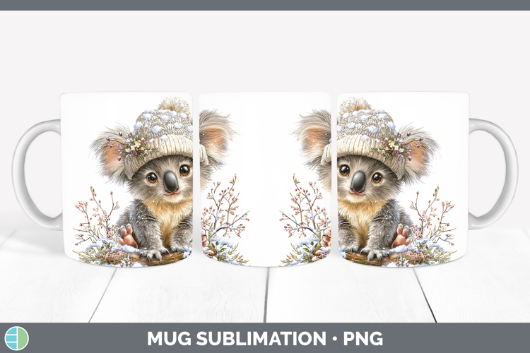 Koala Safari Winter Knit Hat Mug Wrap Sublimation Design