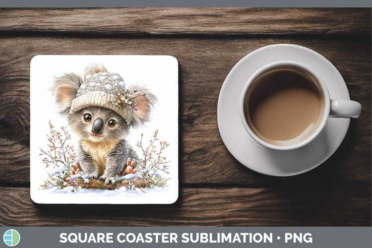 Koala Safari Winter Knit Hat Square Coaster Sublimation Desi