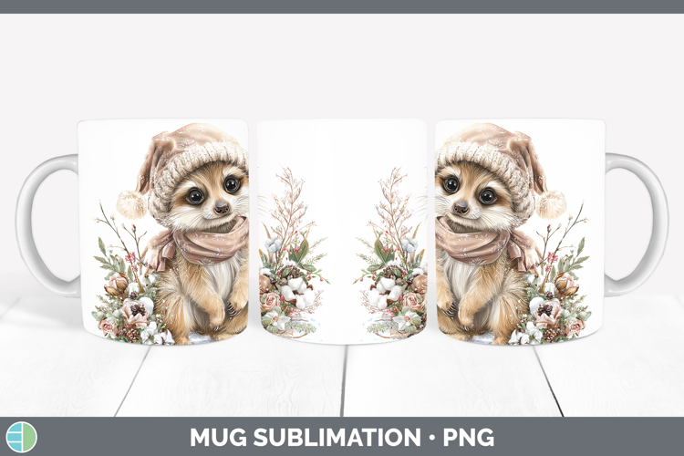 Meerkat Safari Winter Knit Hat Mug Wrap Sublimation Design