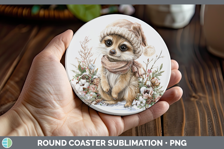 Meerkat Safari Winter Knit Hat Round Coaster Sublimation Des