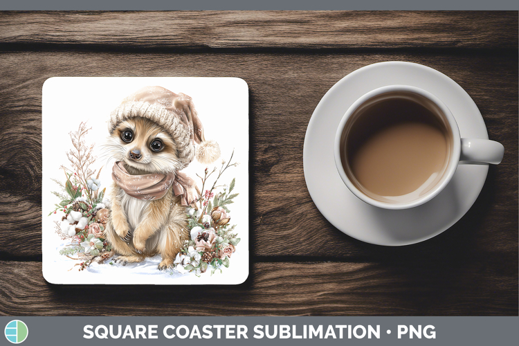 Meerkat Safari Winter Knit Hat Square Coaster Sublimation De