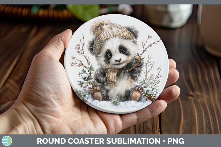 Panda Bear Safari Winter Knit Hat Round Coaster Sublimation