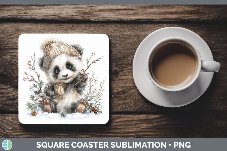 Panda Bear Safari Winter Knit Hat Square Coaster Sublimation