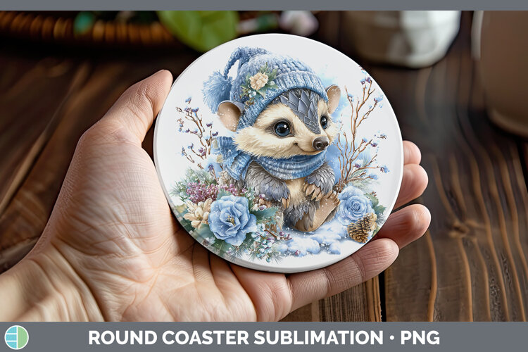 GorgeousSafari Winter Knit Hat Round Coaster design.