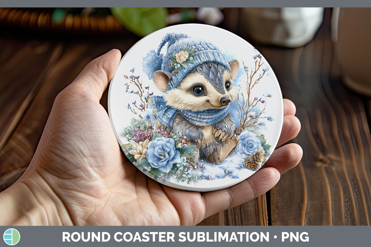 Pangolin Safari Winter Knit Hat Round Coaster Sublimation De