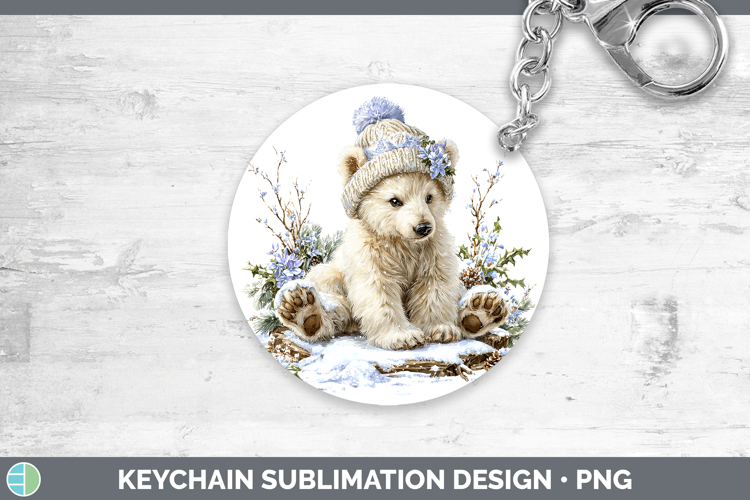 Polar Bear Safari Winter Knit Hat Keychain Sublimation Desig
