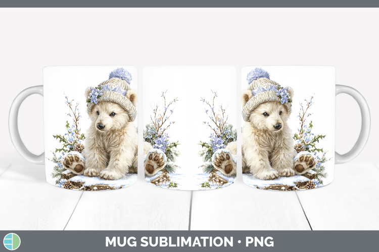 Polar Bear Safari Winter Knit Hat Mug Wrap Sublimation Desig