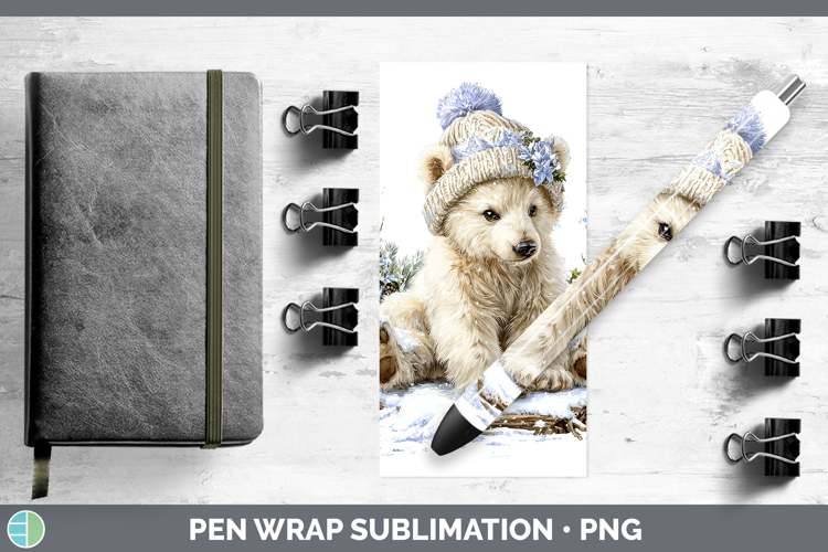 Polar Bear Safari Winter Knit Hat Pen Wrap Sublimation Desig