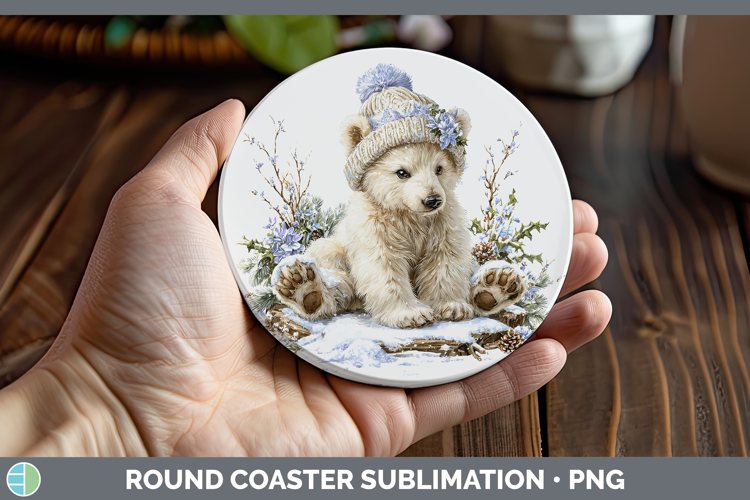 Polar Bear Safari Winter Knit Hat Round Coaster Sublimation