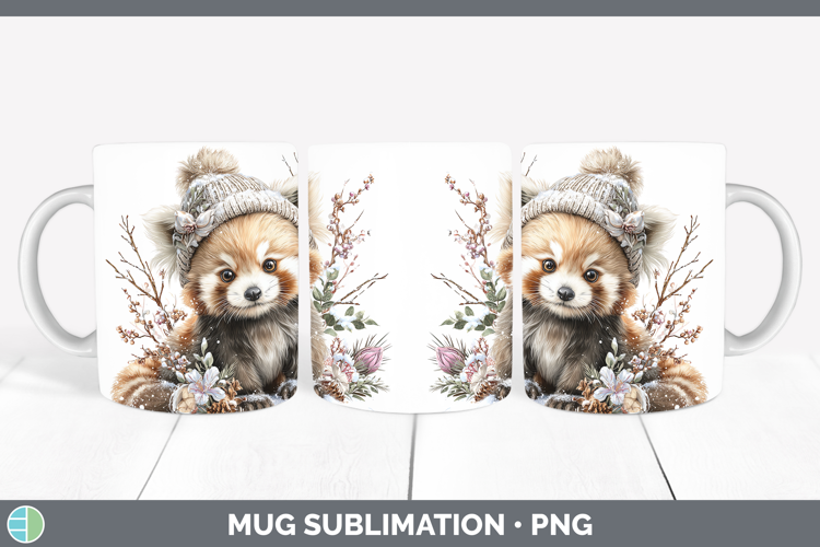 Red Panda Safari Winter Knit Hat Mug Wrap Sublimation Design