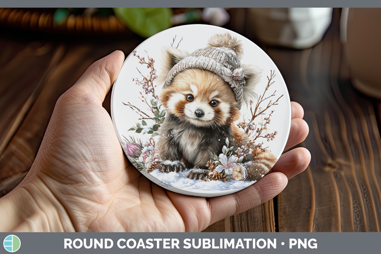 Red Panda Safari Winter Knit Hat Round Coaster Sublimation D