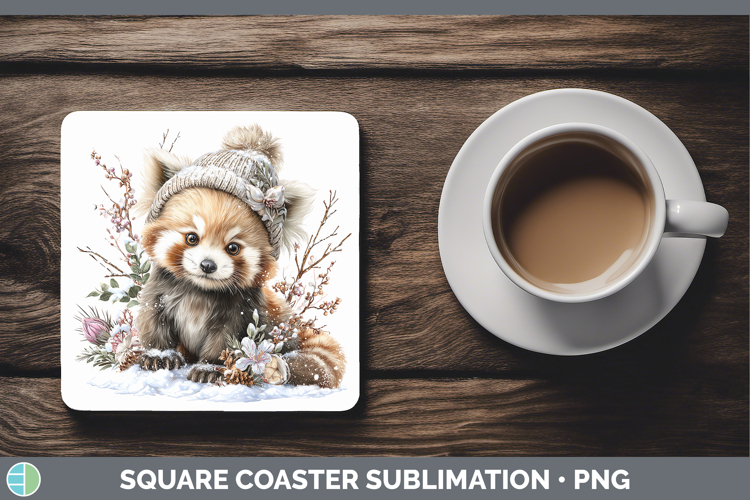 Red Panda Safari Winter Knit Hat Square Coaster Sublimation
