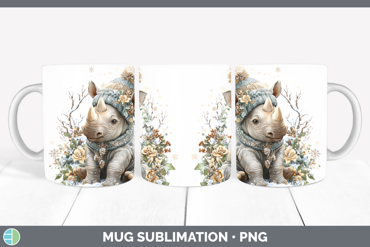 Rhino Safari Winter Knit Hat Mug Wrap Sublimation Design