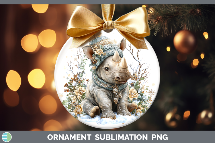 Rhino Safari Winter Knit Hat Ornament Sublimation Design