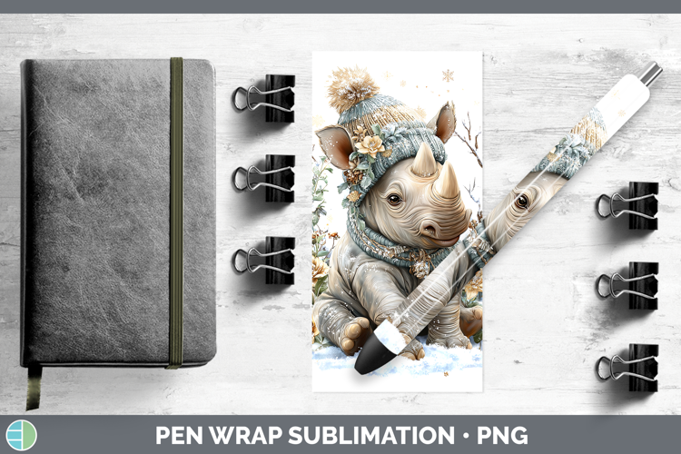 Rhino Safari Winter Knit Hat Pen Wrap Sublimation Design