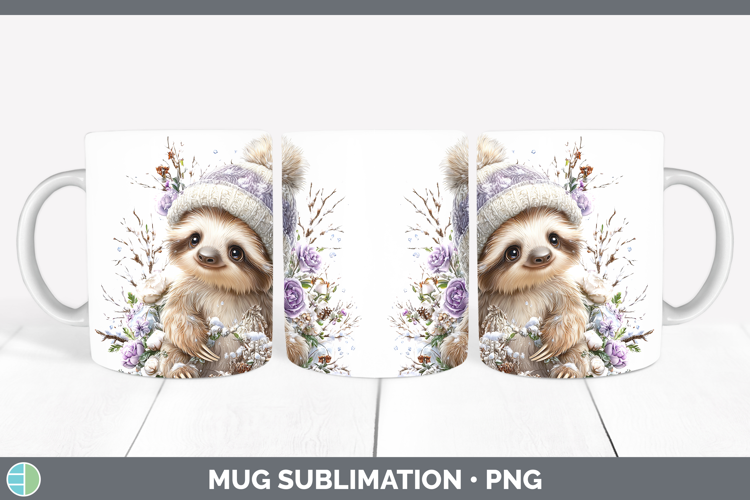 Sloth Safari Winter Knit Hat Mug Wrap Sublimation Design