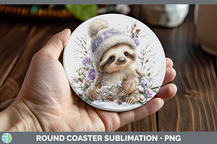 Sloth Safari Winter Knit Hat Round Coaster Sublimation Desig