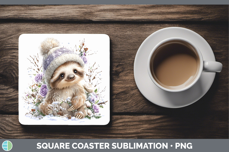 Sloth Safari Winter Knit Hat Square Coaster Sublimation Desi