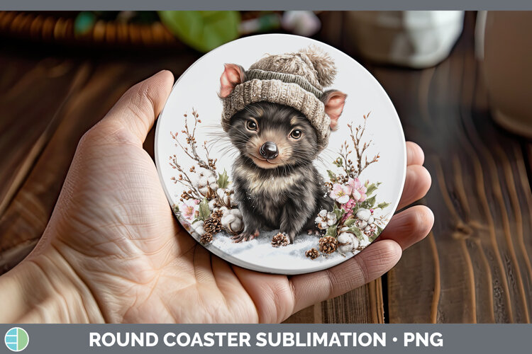 GorgeousSafari Winter Knit Hat Round Coaster design.