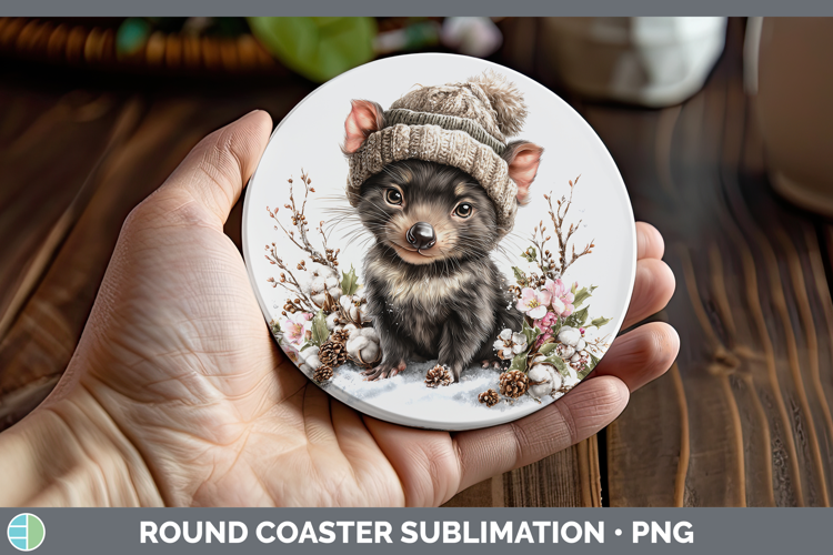 Tasmanian Devil Safari Winter Knit Hat Round Coaster Sublima
