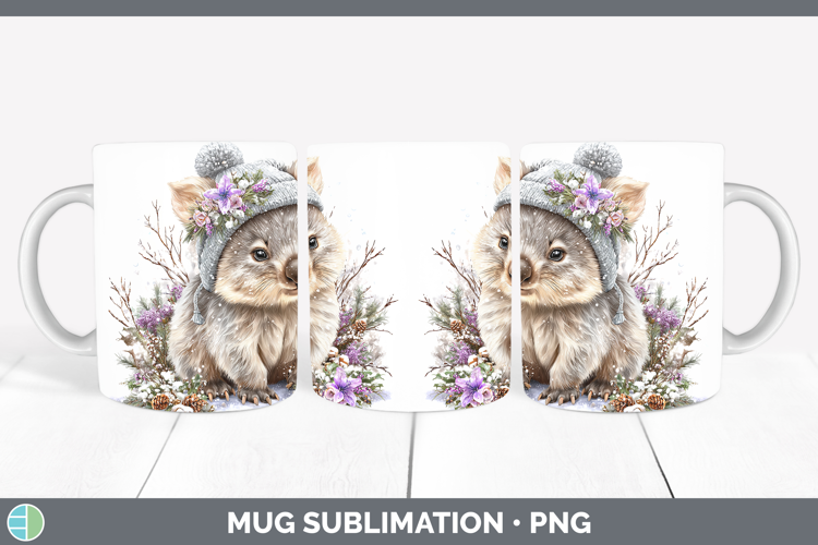 Wombat Safari Winter Knit Hat Mug Wrap Sublimation Design