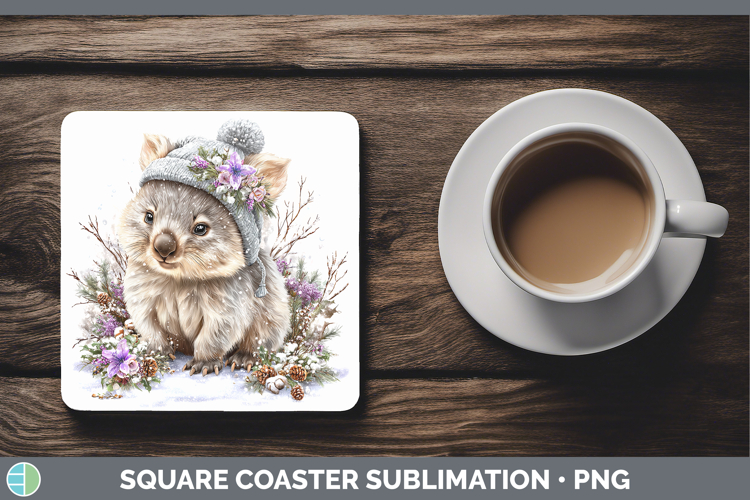 Wombat Safari Winter Knit Hat Square Coaster Sublimation Des