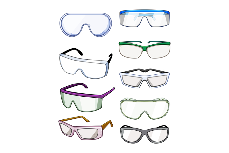 Safety glasses and goggles collection protecting eyes