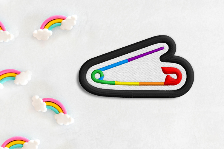 Rainbow Safety Pin Patch ITH Applique Embroidery File