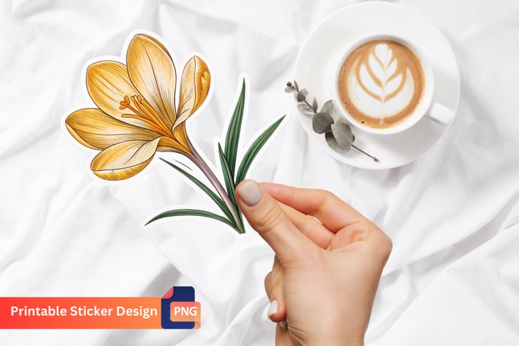 Saffron Crocus Flower Sticker, Crocus Floral Sticker example image 1