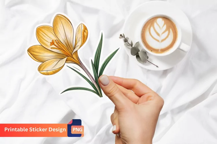 Saffron Crocus Flower Sticker, Crocus Floral Sticker