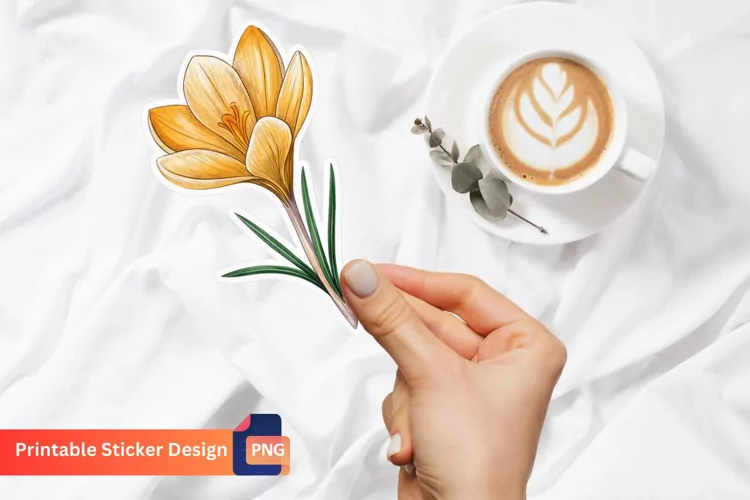 Saffron Crocus Flower Sticker, Crocus Floral Sticker
