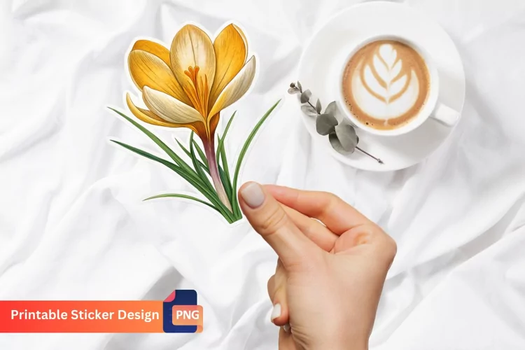 Saffron Crocus Flower Sticker, Crocus Floral Sticker