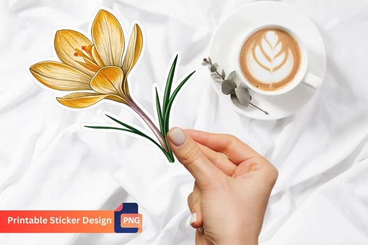 Saffron Crocus Flower Sticker, Crocus Floral Sticker