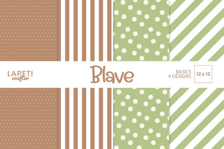 Sage green and brown digital papers with daisies dots and striped patterns