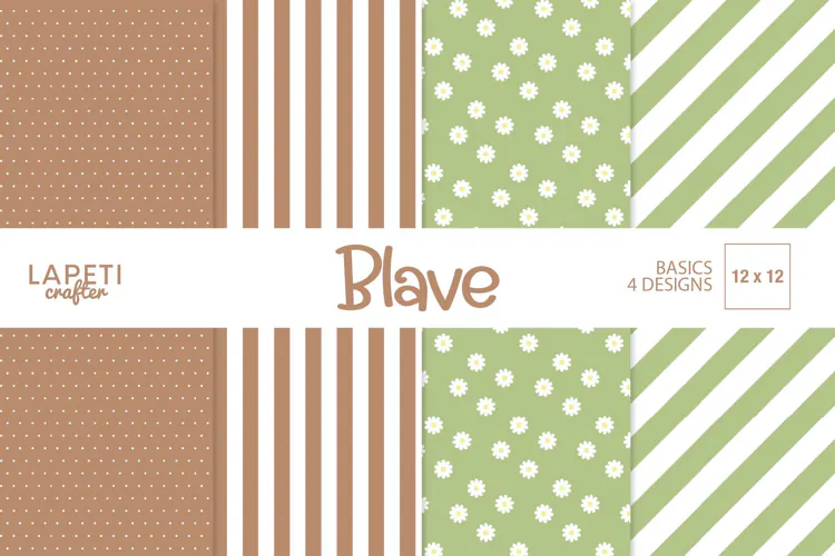 Sage Green Brown Digital Papers with Daisies and Stripes