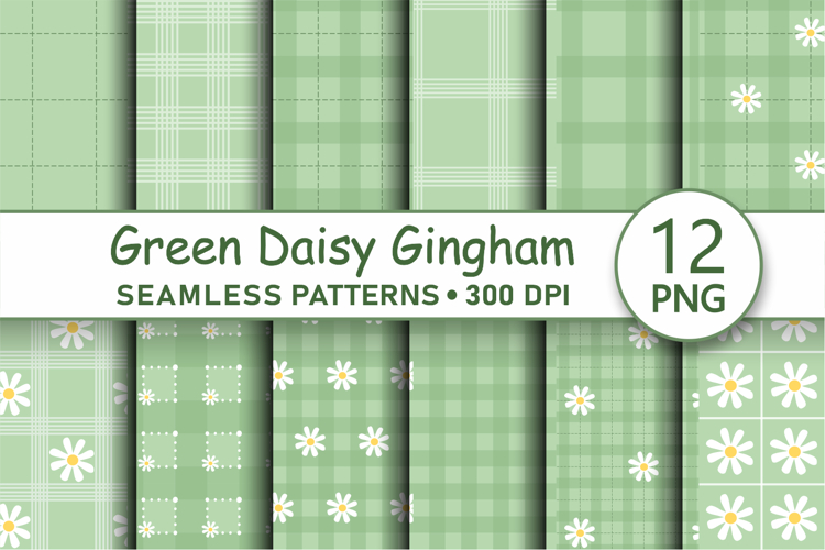 Sage green daisy gingham seamless pattern png Digital paper