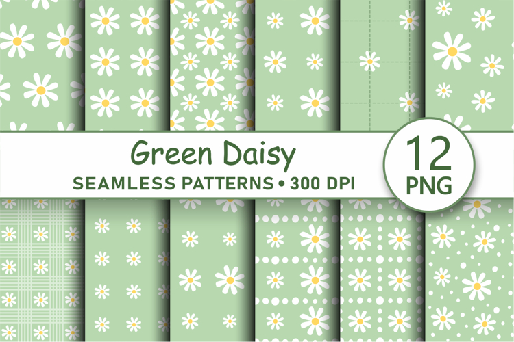 Sage green daisy seamless pattern png Retro digital paper