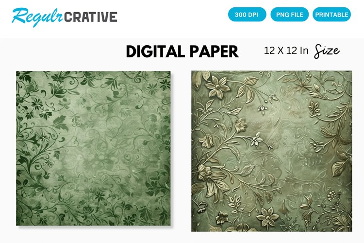 Sage Green Floral Seamless Digital Paper example image 1