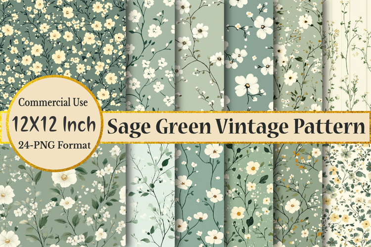 Sage Green Vintage Seamless Pattern