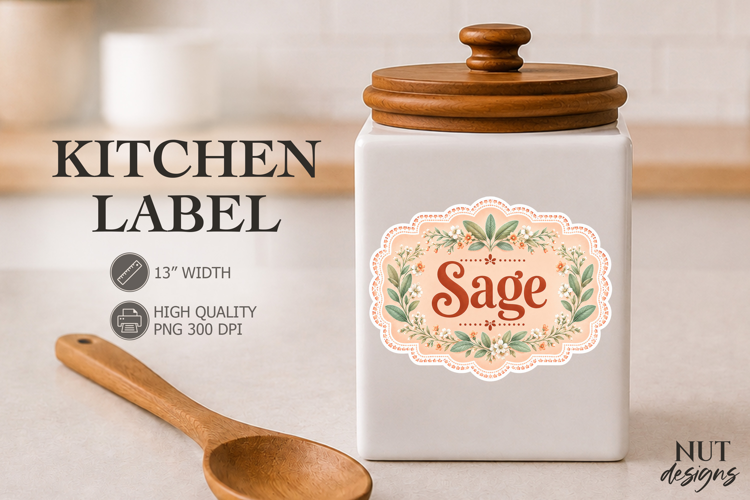 Vintage Sage Kitchen Botanical Label Pantry Label